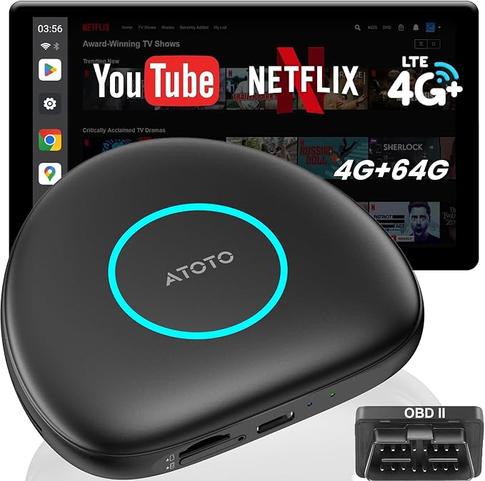 Wireless CarPlay&Android Auto Adapter with 4G LTE Magic AI Box | GPS, Full Android OS, OBD II, Gemini 3.0, Enjoy Video & Music Apps, Plug & Play for Factory Wired CarPlay & Android Auto
