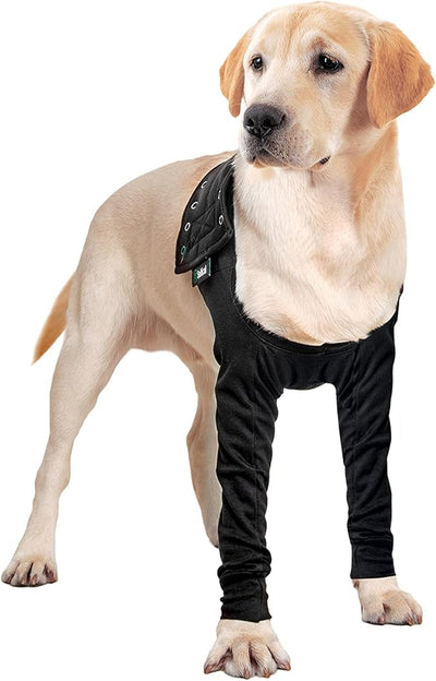 Suitical Recovery Double Sleeve for Dogs - Front Leg Protection for Post-Surgery, Skin Issues, Hot Spots - Adjustable Double Dog Leg Sleeve to Prevent Licking - 2XL Black - Chest 37.8-48.8 in