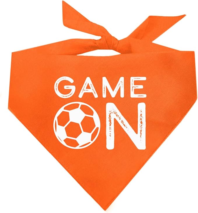 Game On Soccer Dog Bandana | 100% Cotton Adjustable Triangle | Made in USA | Soccer| Sports | Biggest Fan | Game Day | Orange, One Size (1073)