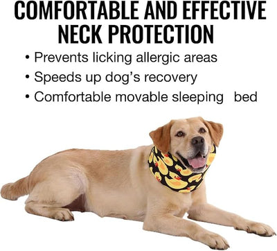 LovinPet Dog Recovery Collar, Adjustable Soft Cone for Medium & Large Dogs, Post-Surgery Comfort & Lick Prevention, Yellow Duck Print,Black