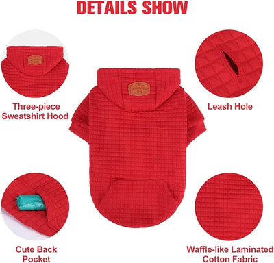 BEAUTYZOO Dog Hoodie with Leash Hole and Pocket,Dog Sweaters for Small Medium Large Dogs Boys Girls,Waffle-Like Laminated Cotton Warm Outfits for French Bulldogs, Pitbull, Winter Puppy Clothes Jacket