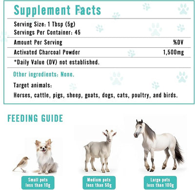 Activated Charcoal for Dogs, Cats, and All Pets, Charcoal for Dogs Poisoning, Digestive Health, Gas & Liver Support, Non-GMO, Gluten Free,3.53oz(Powder)