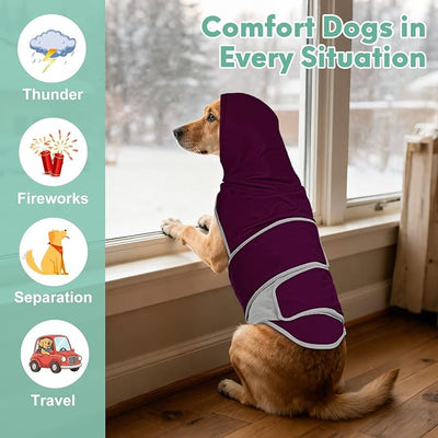 Dog Anxiety Shirt with Hood, Thunder Vest Noise-Reducing, Skin-Friendly Relief Calming Jacket for Storm, Separation, Festive Fireworks, Vet Visits, M, Purple