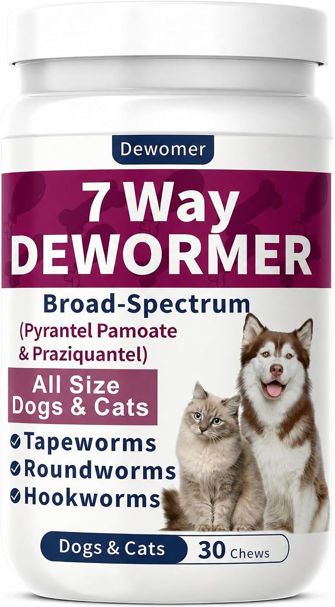 7-Way Dewormer for Medium & Large Dogs, Cats, and Kittens, for All Worms, Tapeworms, Roundworms & Hookworms, Gentle on Stomach, 30 Tablets