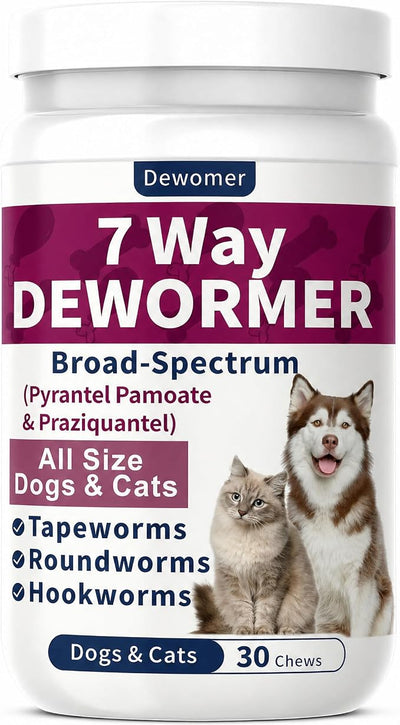 7-Way Dewormer for Medium & Large Dogs, Cats, and Kittens, for All Worms, Tapeworms, Roundworms & Hookworms, Gentle on Stomach, 30 Tablets