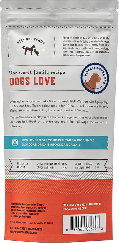 Rocco & Roxie Jerky Dog Treats - Slow Roasted Beef Sticks for All Breed Sizes - 170g Bag