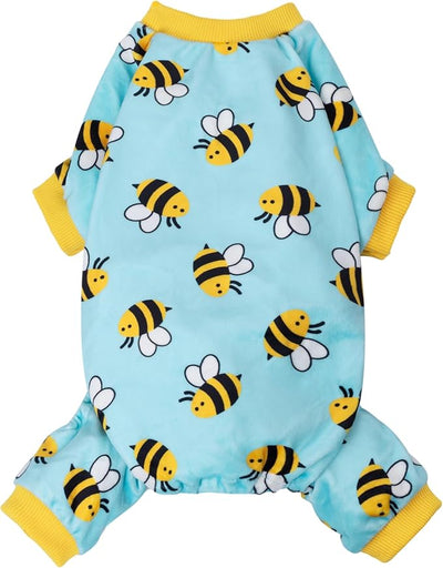 Fitwarm Funny Bee Fleece Dog Pajamas, Warm Winter Dog Clothes for Small Dogs Boy Girl, Cozy Pet Onesie with Feet, Light Blue, XL