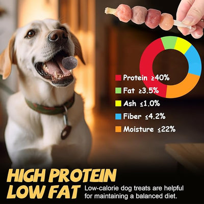 Dog Treats Chews, Multi-Flavor Dog Kabob Snacks, Made with Chicken, Duck, Salmon, Rabbit and Beef, Rawhide Sticks for Dogs