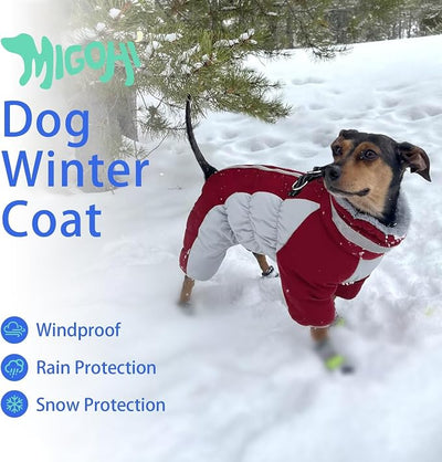 MIGOHI Full Body Dog Coat，Warm Coats for Small Dogs | Reflective Winter Coat for Dogs with Harness,Turtleneck Dog Snowsuit with Legs,Windproof Pet Fleece Puffer Jacket,S,Burgundy
