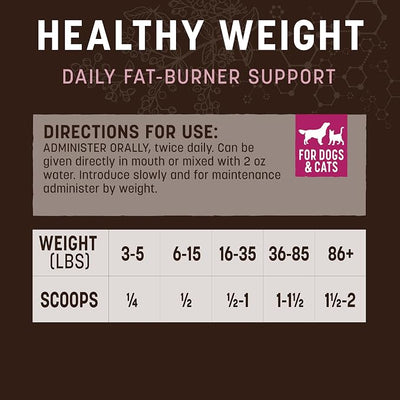 Earth Animal Apothecary Powder Supplement - Healthy Weight Nutritional Powder for Dogs & Cats - 8 oz
