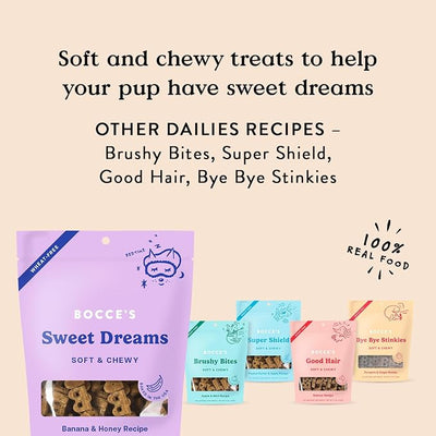 Bocce's Bakery Dailies Sweet Dreams Dog Treats for Bedtime Support, Wheat-Free Dog Treats, Made with Real Ingredients, Baked in The USA, Natural Soft & Chewy, Banana & Honey, 6 oz