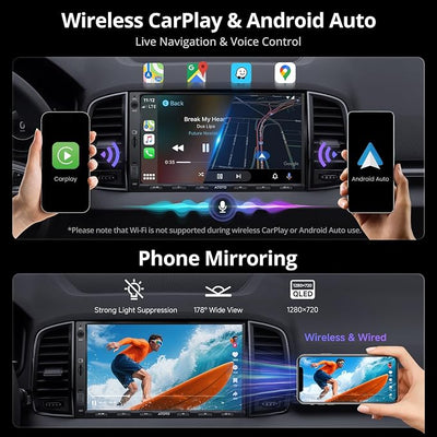 ATOTO A5L 7inch Android Double DIN Car Stereo, Wireless CarPlay&Android Auto, Wi-Fi/USB/BT Tethering, QLED Touch Screen Car CarPlay, DSP, MirrorLink, FM&SS Radio, HD LRV, HDMI Out, AI&GPS Tracking