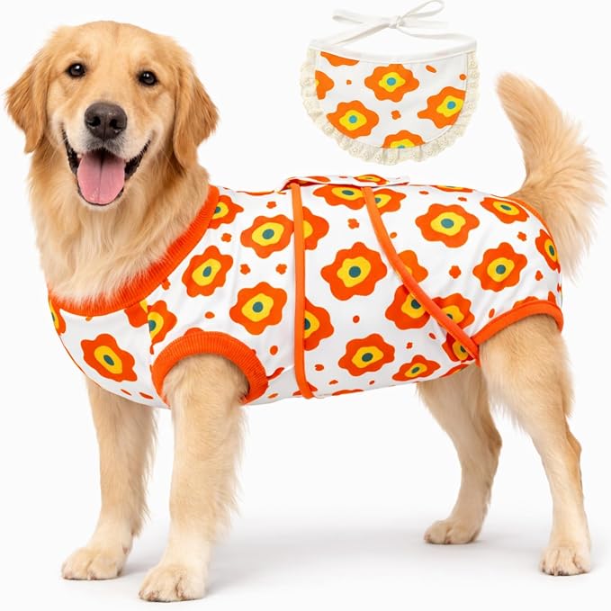 Recovery Suit for Female/Male Dog After Spay/Neuter Surgery,Bandana Set Included,E-Collar Cone Alternative Anti Licking, Large/Medium/Small Dogs Full Body Surgical Suits Onesies, Medical Pet Bodysuit