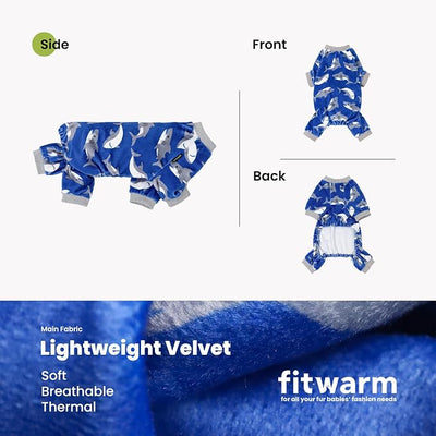Fitwarm Shark Dog Pajamas, Dog Clothes for Small Dogs Girl Boy, Pet Onesie with Feet, Cat Outfit, Lightweight Velvet, Royal Blue, Small