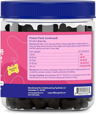 PupGrade Digestive Support for Dogs - Prebiotic + Probiotic Supplement with Enzyme Blend - Gut and Immune Support - Pumpkin, Blueberry, Mineral Oil, Peanut Butter Flavor - 180 Soft Chews