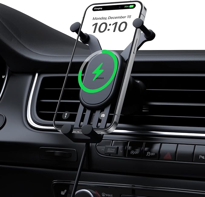Wireless Car Charger, Baseus 15W Fast Charging Phone Mount for Car Vent, Car Phone Holder with Enlarged Charging Coil for iPhone 15 14 13 12 11 10 8 Pro Max Xs, Samsung Galaxy S&Note Series Google LG