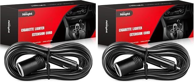 Nilight NI-WA-01C Cigarette Lighter Extension Cord Cable Heavy Duty 14ft 12V/24V Car Charger with Cigarette Lighter Socket (Pack of 2)