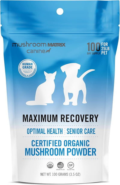 Om Mushroom Matrix Pet - Canine | Maximum Recovery | USA Grown Human-Grade Organic Mushroom Powder Pet Supplement | Optimal Health & Senior Care for Dogs & Cats | 100 Grams, 3.5 oz