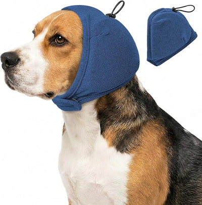 JOHNBOLIN Dog Ear Muffs - No Shake Ear Wrap & Quiet Calming Hoodie, Adjustable Head Snood Cover for Dogs, Noise & Anxiety Relief, Hematoma Protection for Grooming, Bath, Drying, Fireworks (Blue, S)