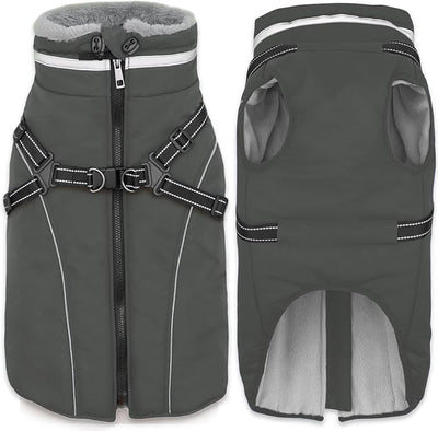 Fragralley Dog Coat with Harness Built in, Waterproof Windproof Reflective Warm Puffer Jacket, Fleece Lined Vest Winter Parka for Small, Medium, Large Dogs