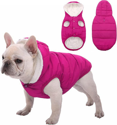 SAWMONG Waterproof Dog Winter Coat, Warm Fleece Lined Dog Jacket with Hood, Windproof Puppy Coat, Pet Apparel Vest Outdoor&Indoor Winter Activities(Pink,XL)