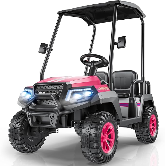 LIGIANT 24V Ride on Car for Big Kids, 4-Seaters Kids Golf Cart, Max. Capacity: 264 Lbs(4 Kids), 4WD Kid's Car w/Remote Control, Detachable Awning, Spring Suspension, Music/Story/Power Display