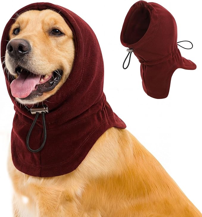 Dog Calming Hoodie - No Shake Ear Wraps for Dogs, Anxiety Relief & Noise Protection, Pet Ear Cover for Thunderstorms, Firework, Grooming, Force Drying, Burgundy L