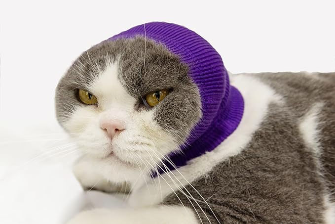 Cat Ear Wrap Safe & Sound Noise Reduction Keep Calming Anti-Anxiety Neck Gaiter for Cats Purple S