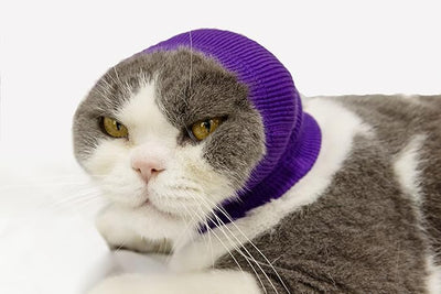 Cat Ear Wrap Safe & Sound Noise Reduction Keep Calming Anti-Anxiety Neck Gaiter for Cats Purple S