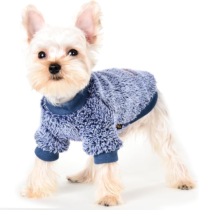 Fleece Dog Sweater Soft Fuzzy Warm Clothes for Small Dogs Girl Boy Soft Winter Coat Flannel Puppy Jacket Pet Clothes Outfit Sweater for Chihuahua, Bulldog, Dachshund M(Navy Blue)