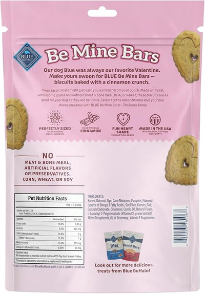 Blue Buffalo Be Mine Bars Heart-Shaped Healthy & Crunchy Dog Biscuits, Natural Valentine’s Dog Treats, Baked with Oatmeal & Cinnamon, 11-oz Bag