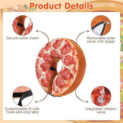 BEAUTYZOO Dog Cone Alternative After Surgery for Large Medium Small Dogs, Soft Inflatable Cone Collar for Dogs Cats, Pet Neck Donut E Collar Dog Recovery Collars to Stop Licking, Pizza, XL