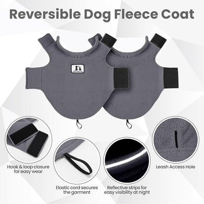 DENTRUN Reversible Dog Coat - Windproof Polar Fleece Vest with Reflective Neck Strips, Hook & Loop Closures, Sleeveless Cold Weather Jacket for Medium Large Dogs (L, Dogs Winter Outerwear)