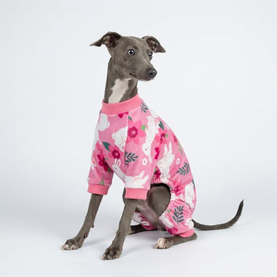 Fitwarm Floral Bunny Dog Pajamas, Cute Easter Outfit for Small Dogs Girl, Festive Pet Clothes, Pink, Red, White, Medium