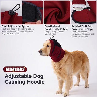 Nanaki Dog Calming Hoodie & Ear Cover,Small July 4th Head Wrap with Ear Pads - No-Shake Hematoma Protection,Noise Cancelling for Fireworks,Grooming,Blow Dryer & Bath,Ear Warmers