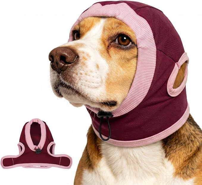 IECOii No Shake Dog Ear Wrap Hematoma for Anxious Dogs(Red,M) | Soft Breathable Ear Cover for Fireworks,Thunderstorms,Grooming & Travel,Adjustable Dog Ear Muffs for Small Medium Large Dogs