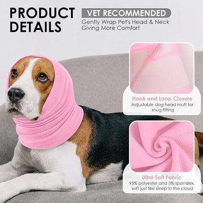KOESON Ear Wrap for Dogs with Adjustable Hook & Loop, Soft No Shake Dog Ear Wraps Hematoma, Breathable Meidum Dog Ear Cover for Noise Protecion, Pet Calming Hoodie for Thunder, Firework, Separation