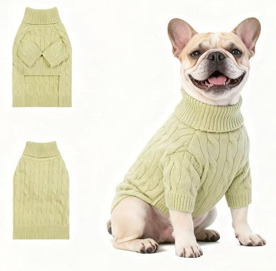 Small/Medium Dog Sweater, Warm Dog Winter Coat w/Sleeves, Comfortable High Neck Premium Dog Clothes for Bulldog-Best for Holidays, Daily Walks L Light Green
