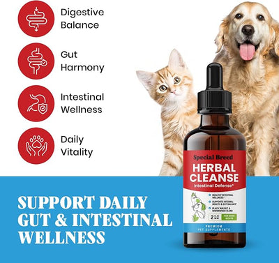 Herbal Cleanse for Dogs & Cats – Natural Intestinal Defense with Wormwood & Black Walnut – Herbal Gut Cleanse Liquid for Digestive Wellness & Gut Balance – Advanced Broad Spectrum Formula – 2 oz