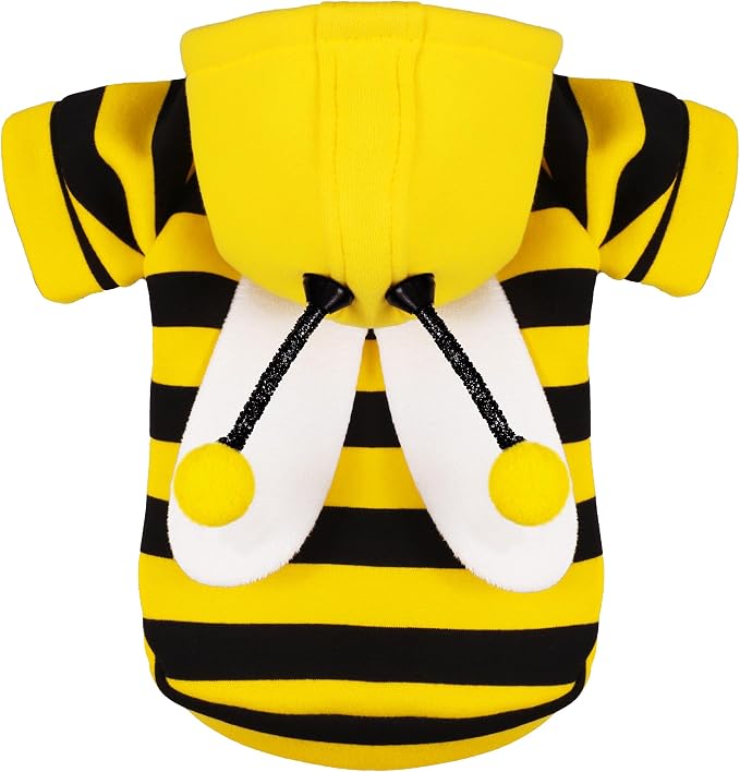 Adorable Bumblebee Halloween Costume Hoodie for Medium Dogs: Featuring Fun Wings and a Cozy Black and Yellow Sweatshirt Design, Perfect for Cosplay and Festive Celebrations! XL