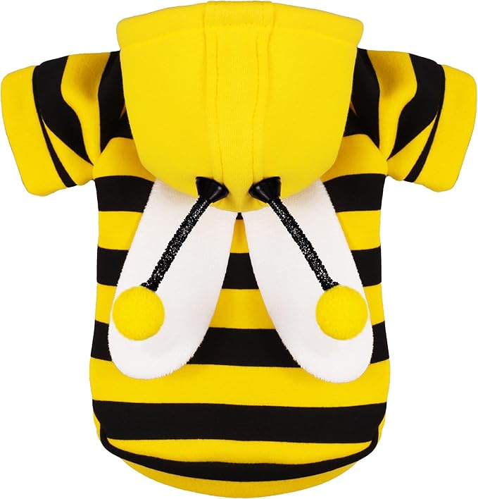 Adorable Bumblebee Halloween Costume Hoodie for Medium Dogs: Featuring Fun Wings and a Cozy Black and Yellow Sweatshirt Design, Perfect for Cosplay and Festive Celebrations! XXL