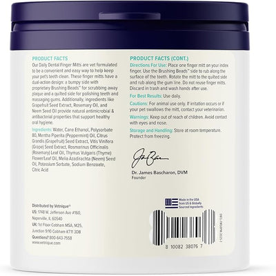 Vetnique Dentabliss Cat & Dog Teeth Cleaning Dental Wipes, Dog Toothbrush Alternative Finger Mitt Pet Wipes, Tartar & Breath Freshener, Vet Formulated Pet Dental Care, 50ct (Peppermint Flavored)