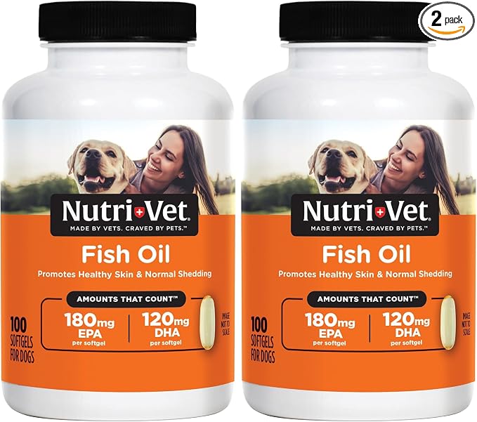 Nutri-Vet Fish Oil Supplement for Dogs,Omega 3,Fish Oil for Dogs,Pet Supplies,Pet Vitamins and Supplements,EPA DHA Formula,Puppy Vitamins,Shed Control,New Puppy Essentials,100 Count (Pack of 2)