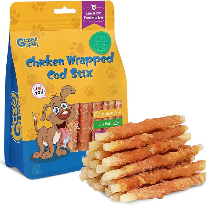 Gazeupon Dog Treats for Small Dogs, Soft Chicken Wrapped Cod Sticks, Rawhide Free Training Treats for Small Breeds, Healthy Chewy Snacks with Omega-3