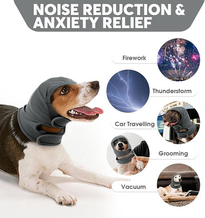 IDOMIK Dog Ear Cover for Anxiety Relief, Adjustable Dog Calming Hood for Grooming Bath Drying, No Shake Pet Head Ear Wrap for Hematomas Fireworks Thunderstorms, Doggy Ear Muffs Noise Protection,Grey,S