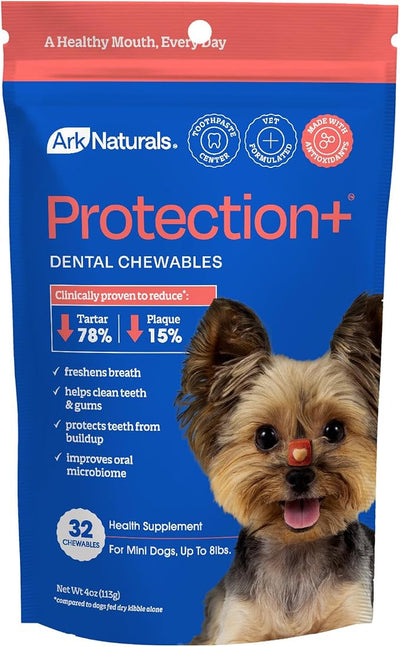 Ark Naturals Protection Plus Brushless Toothpaste for Mini Breeds, 4 oz Bag, Dog Dental Chew with Toothpaste Center, Prevents Plaque & Tartar, Freshens Breath