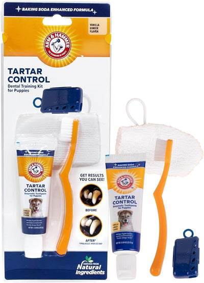 Arm & Hammer for Pets Tartar Control Dental Training Kit for Puppies, Includes Dog Toothbrush, Toothpaste & Fingerbrush for Puppy Dental Health, Vanilla Ginger Flavor, 0.84 Oz