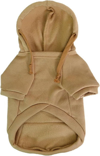 Jecikelon Dog Hoodies for Small Dogs with Zipper Pocket, Soft Fleece Puppy Clothes with Rope Hat, Warm Winter Outfits Cold Weather Coats, Cute Sweatshirt Chihuahua Costume (Khaki, XX-Small)