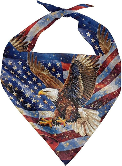 KEIAHUAN Dog Bandanas 4th of July Patriotic Dog Bandana Bald Eagle American Flag Triangle Reversible Pet Kerchief Adjustable Bib Puppy Handkerchief for Small Medium Large Dogs