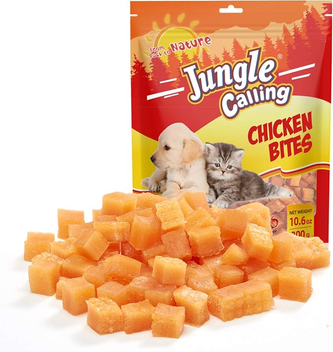 Jungle Calling Soft Chicken Cat & Dog Treats, Natural Grain Free Chewy Snacks for Training Rewards for Small & Senior Dogs, High Protein, 10.6 oz